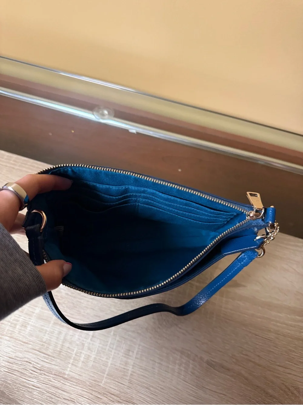 Coach Teal Blue Pebbled Leather Shoulder Bag with Gold-Tone Hardware